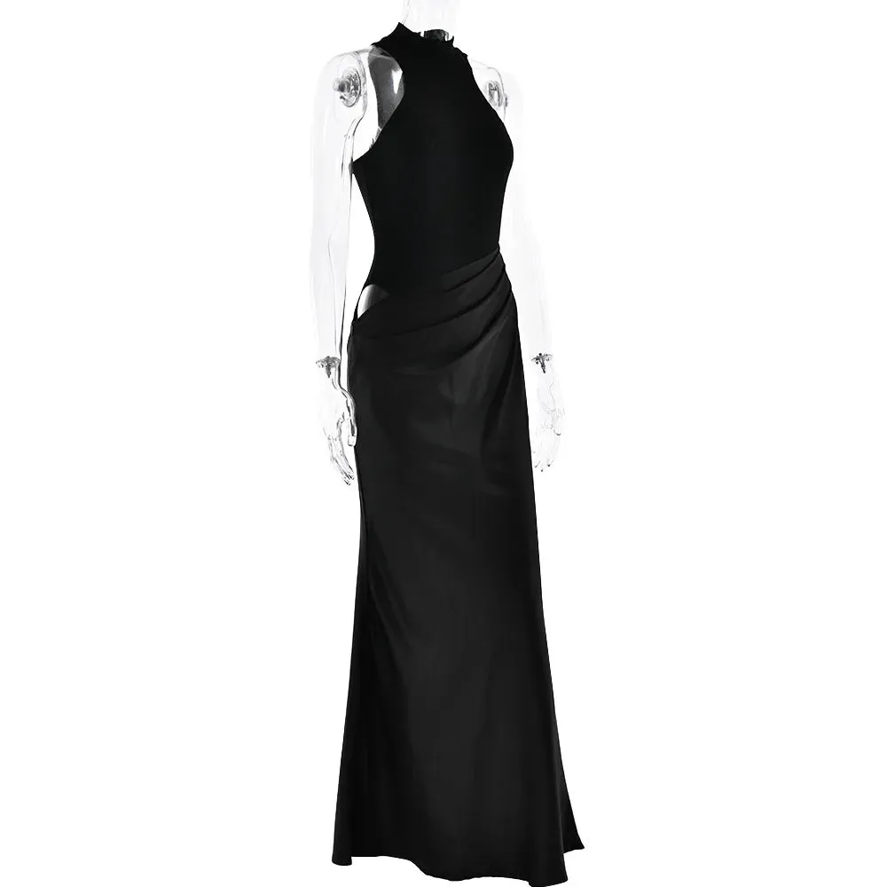 Long Sleeve Sexy Black See Through Draped Party Dress
