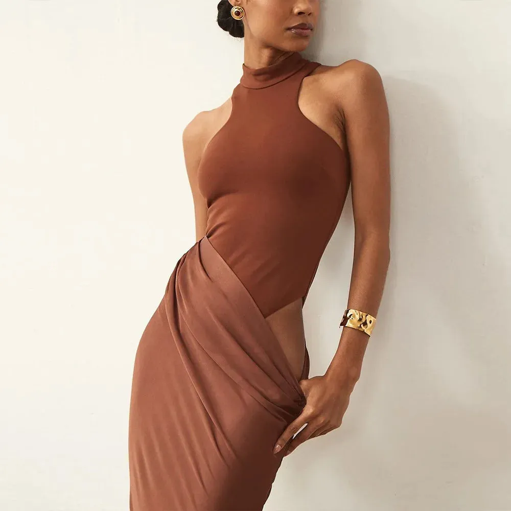 Long Sleeve Sexy Black See Through Draped Party Dress