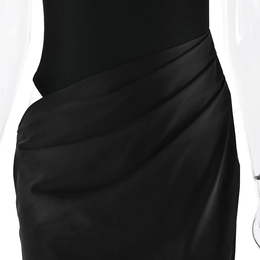 Long Sleeve Sexy Black See Through Draped Party Dress
