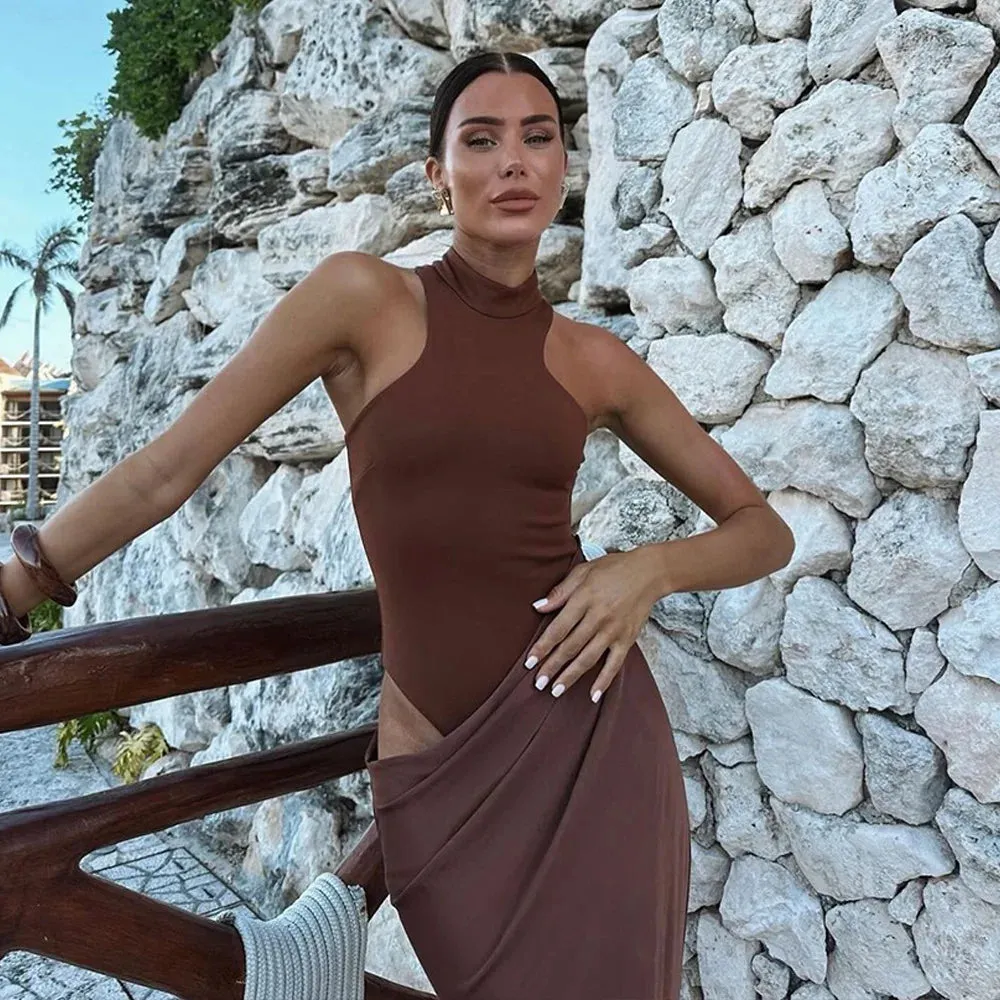 Long Sleeve Sexy Black See Through Draped Party Dress
