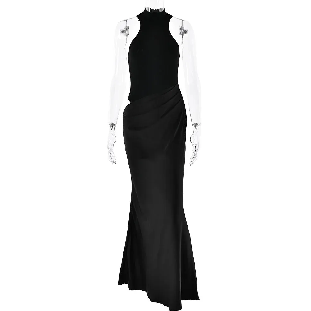 Long Sleeve Sexy Black See Through Draped Party Dress