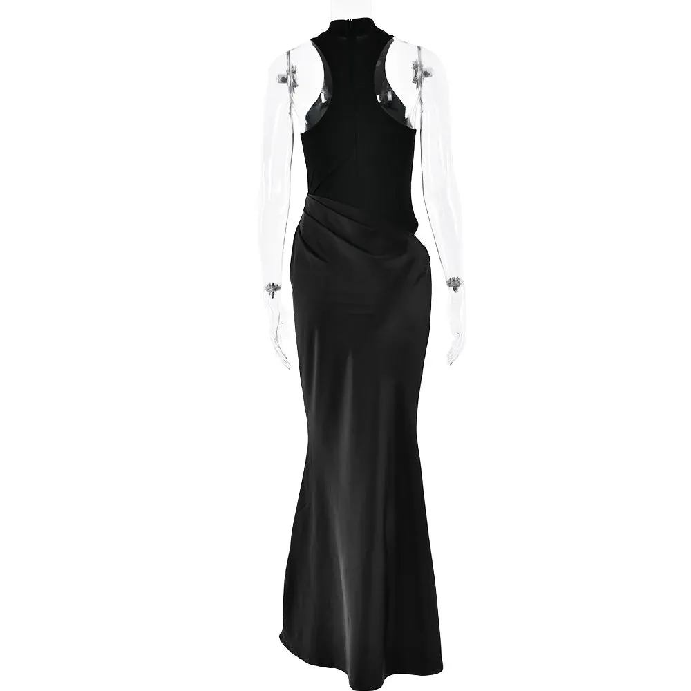 Long Sleeve Sexy Black See Through Draped Party Dress