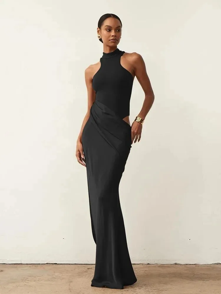 Long Sleeve Sexy Black See Through Draped Party Dress