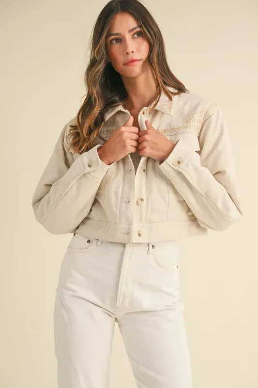 MABLE Embroidered Quilted Cropped Jacket