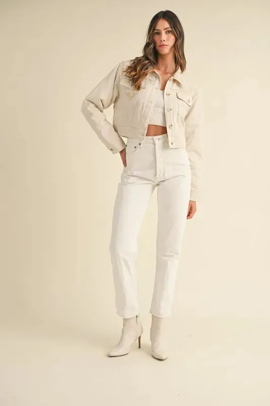 MABLE Embroidered Quilted Cropped Jacket