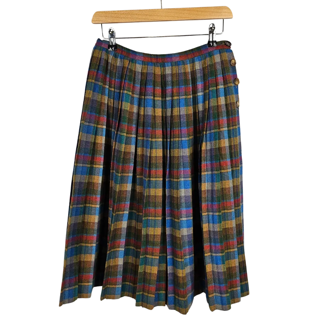 Marella Pleated Wool skirt with Plaid Print