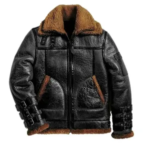 Men Aviator RAF B3 Shearling Bomber Black Leather Pilot Jacket