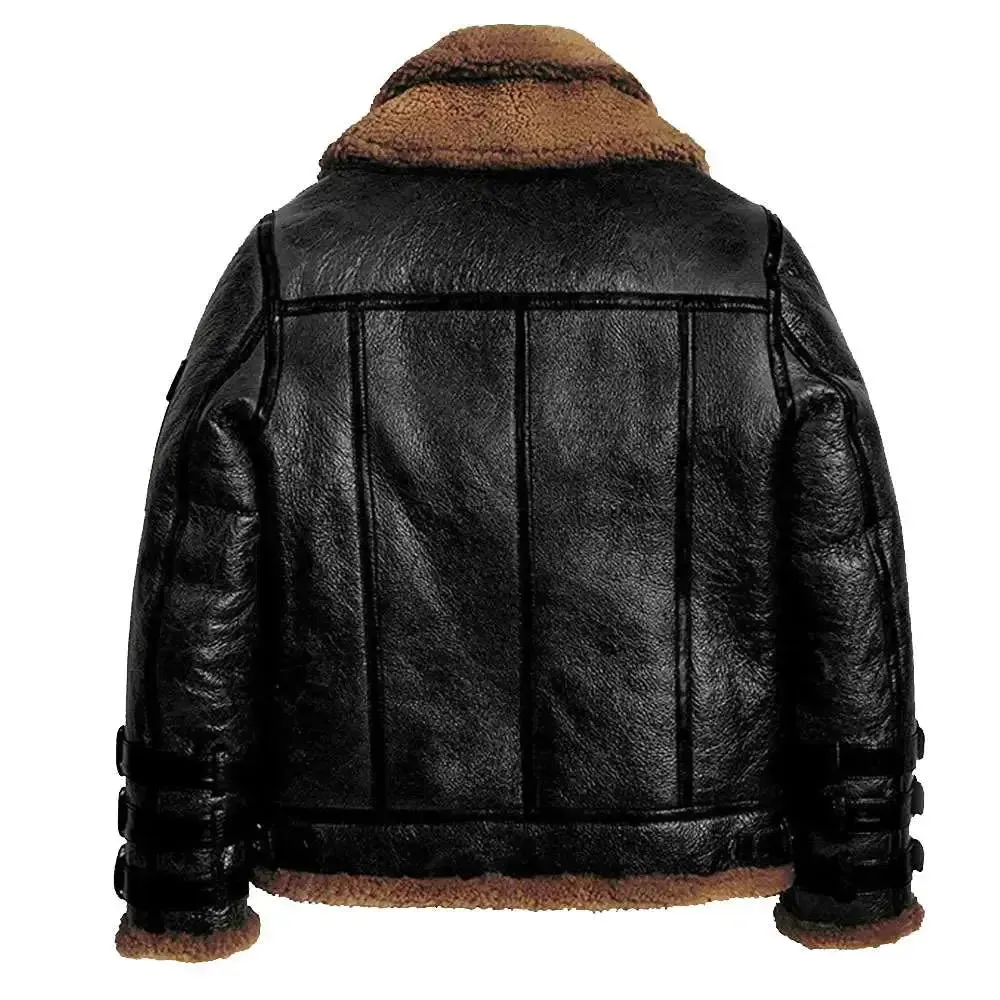 Men Aviator RAF B3 Shearling Bomber Black Leather Pilot Jacket