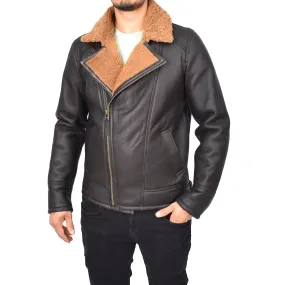 Men's Classic Real Sheepskin Aviator Jacket Brown Olsen