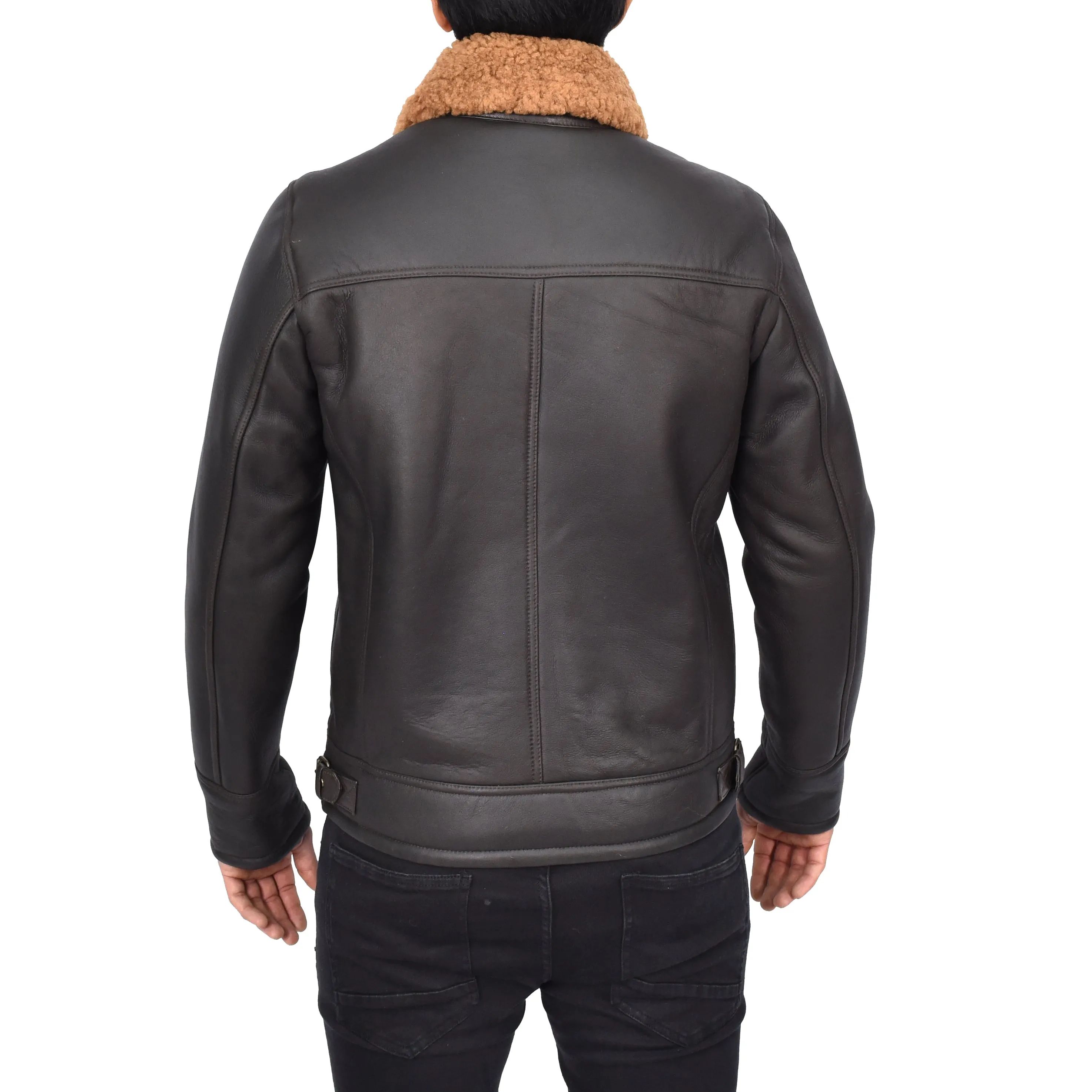 Men's Classic Real Sheepskin Aviator Jacket Brown Olsen
