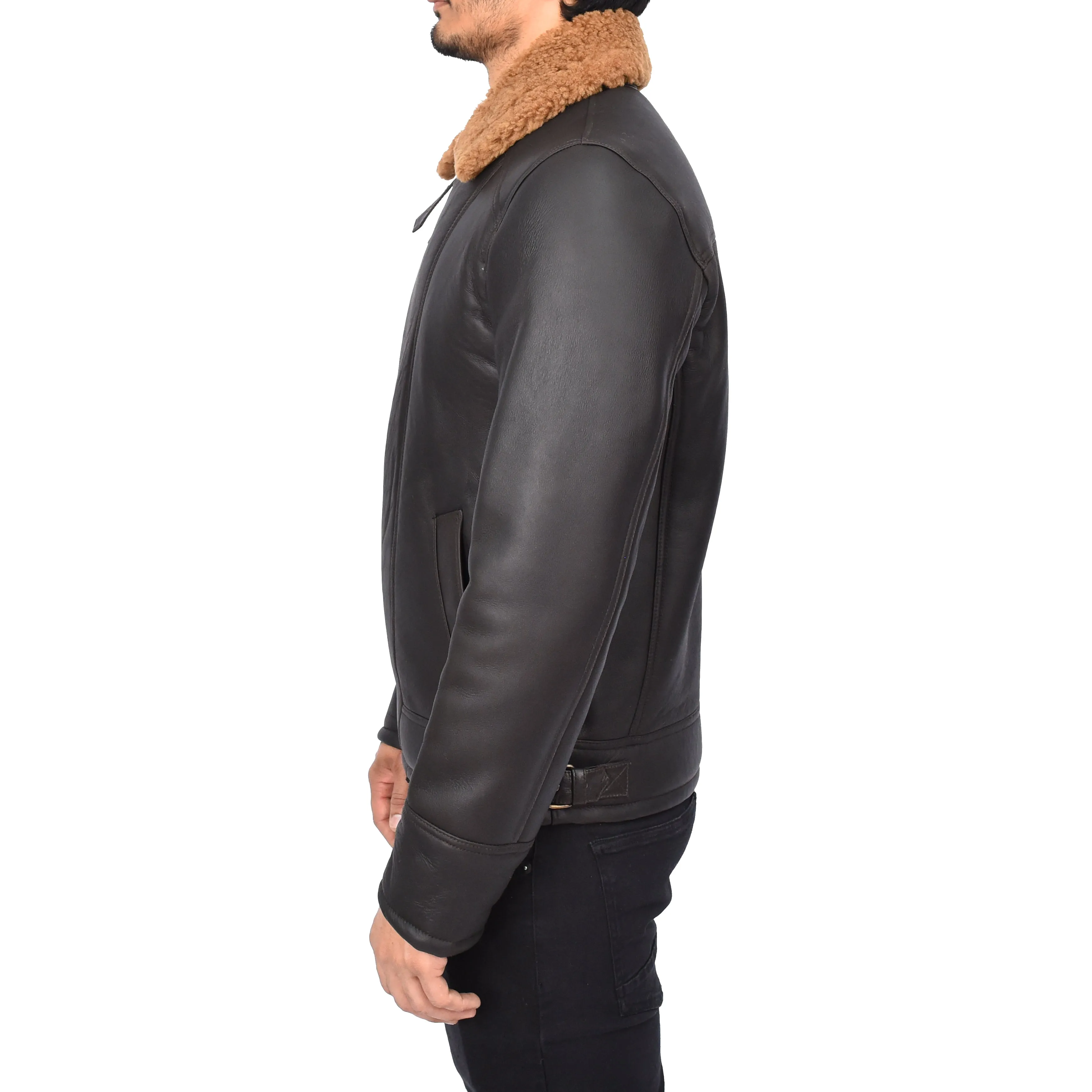 Men's Classic Real Sheepskin Aviator Jacket Brown Olsen