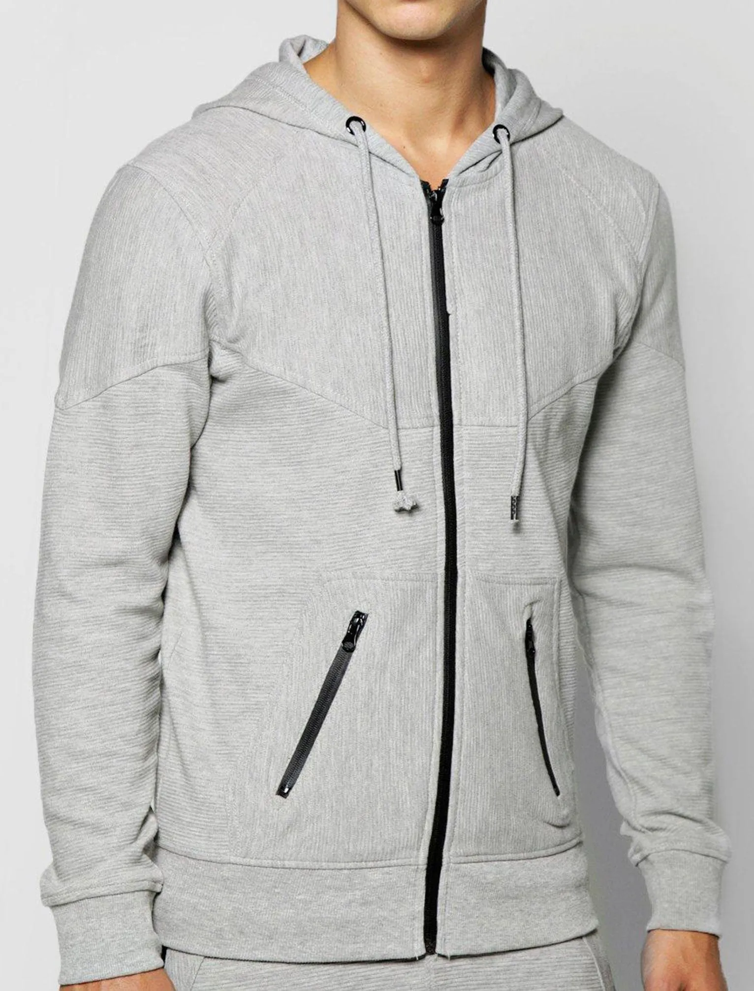 Mens Kevin Qutory Zip Up Hoodie in Grey Marl