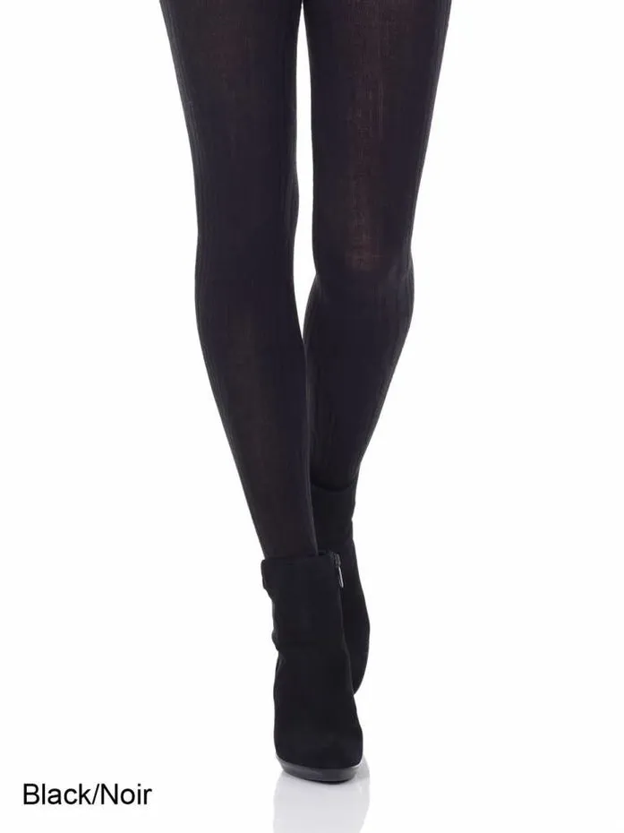 Merino Wool Cable Tights in Black   Ecru - S & L