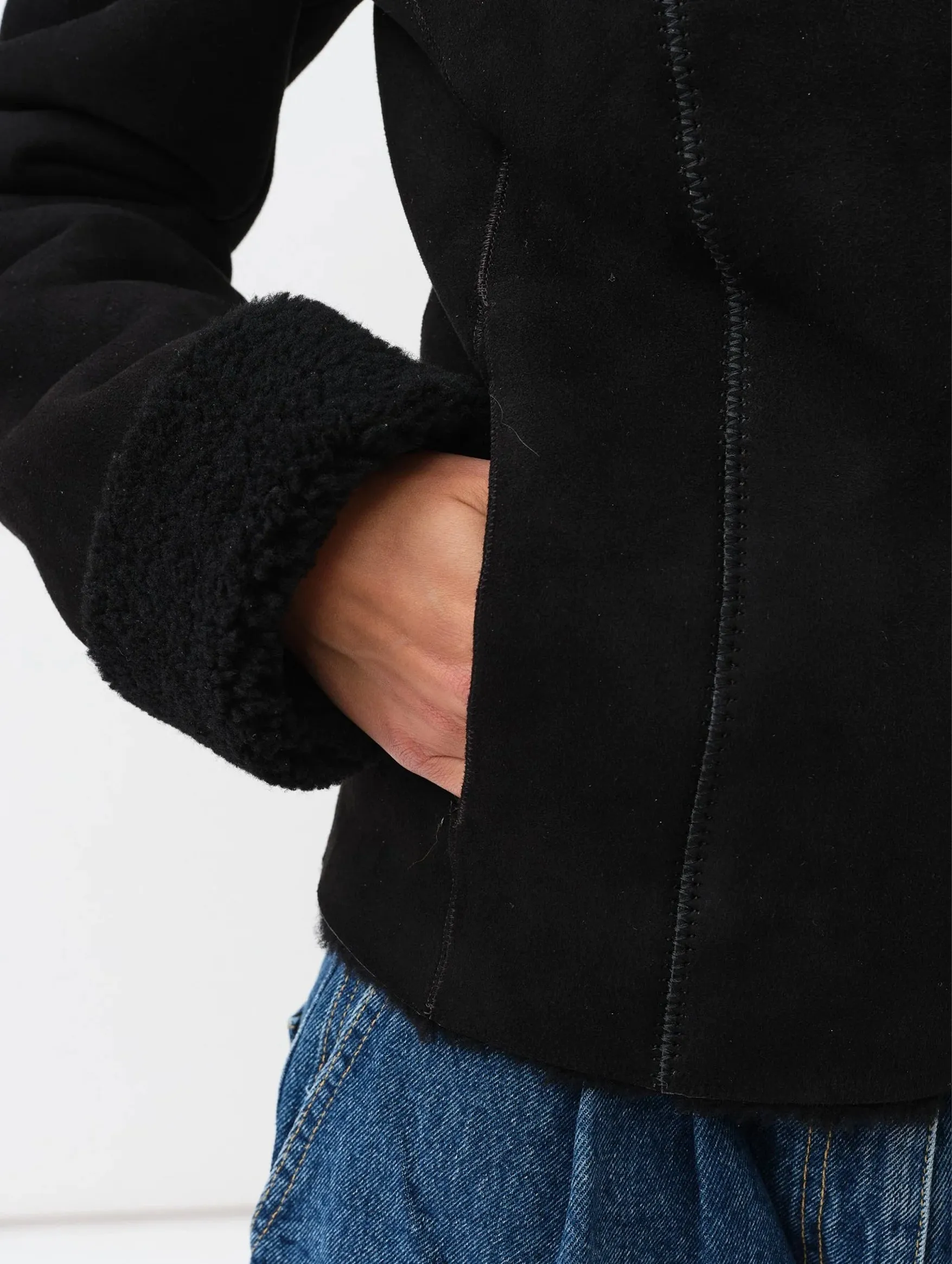 Milena Jacket in Black Shearling
