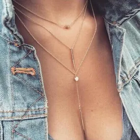 Minimalistic Long Exquisite Layered Necklace Gold