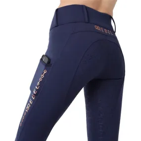Montar REBEL Rosegold Logo Bit Chain Full Grip Pull on Riding Tights, Navy