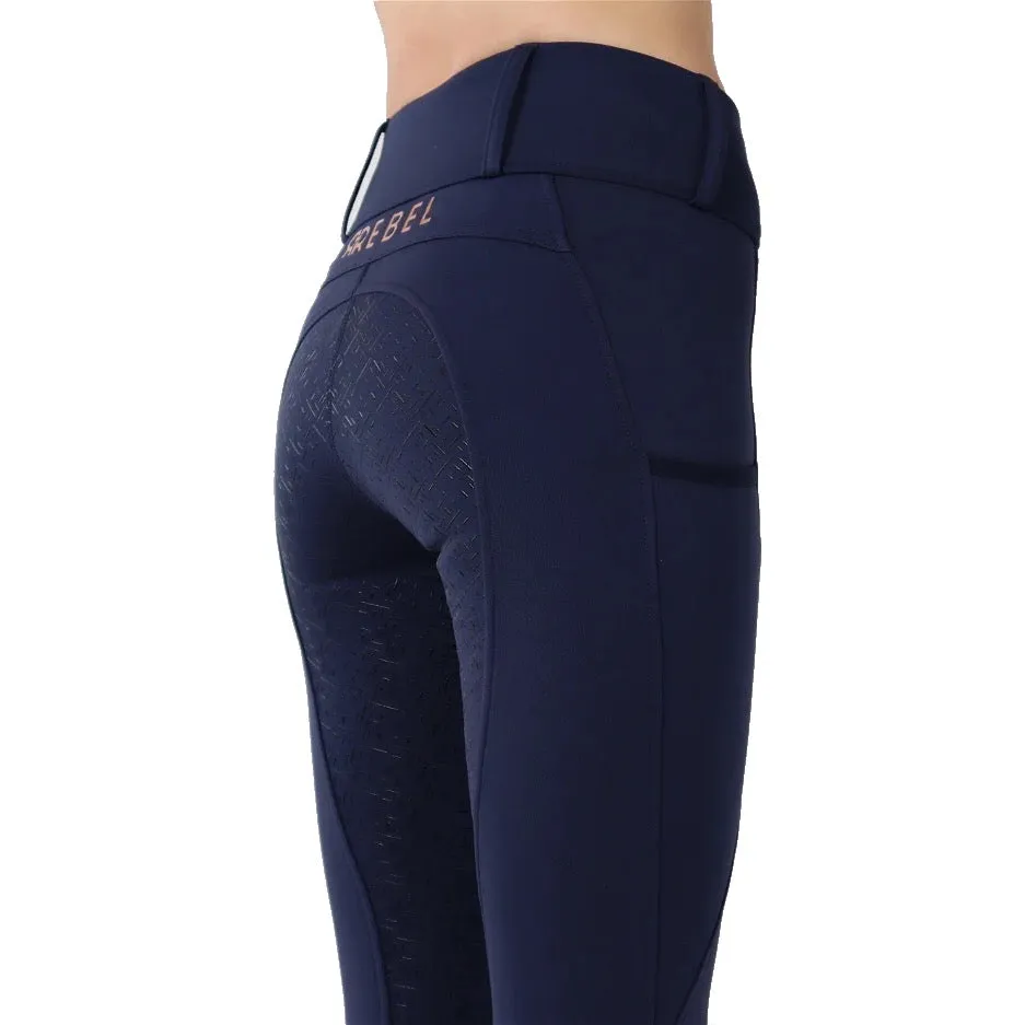 Montar REBEL Rosegold Logo Bit Chain Full Grip Pull on Riding Tights, Navy