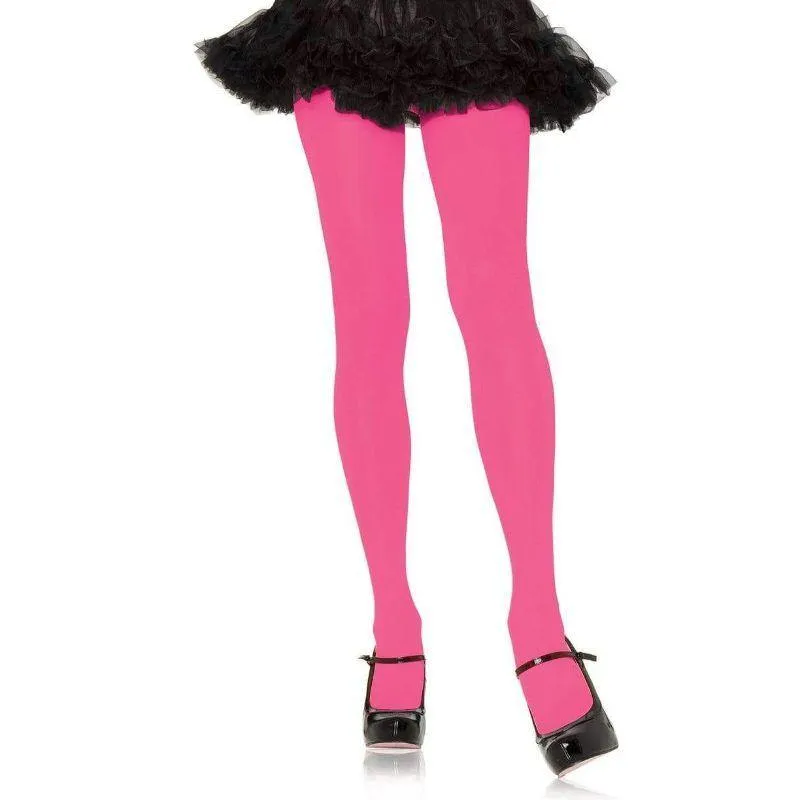 Neon Pink Nylon Tights - OS