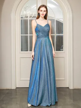 Numbersea A-line Fashion Formal Evening Dresses Spaghetti Strap Sleeveless Floor Length Prom Dresses