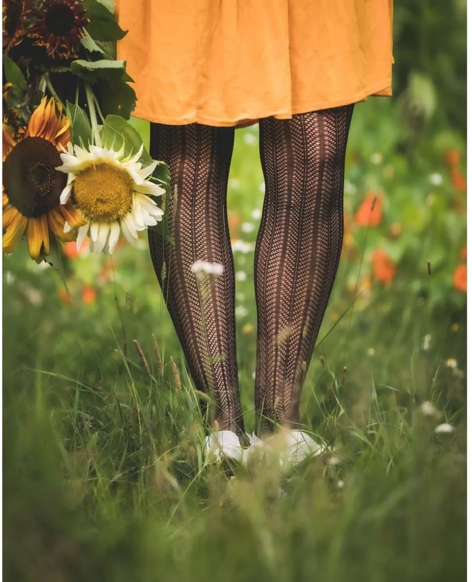 Olga Recycled Herringbone Tights Black