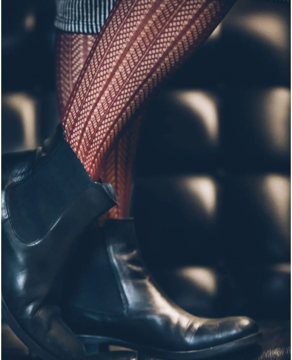 Olga Recycled Herringbone Tights Burgundy