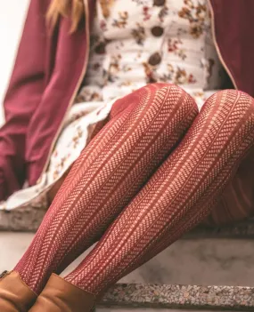 Olga Recycled Herringbone Tights Burgundy