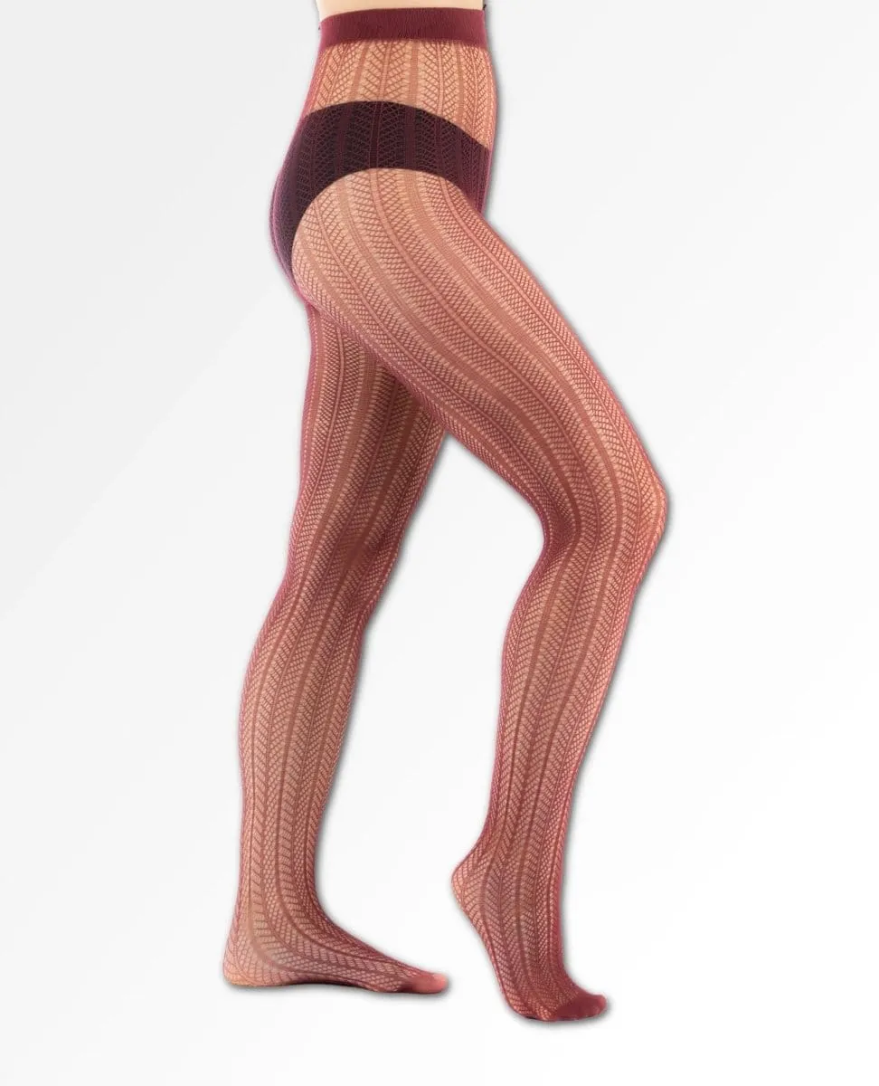 Olga Recycled Herringbone Tights Burgundy