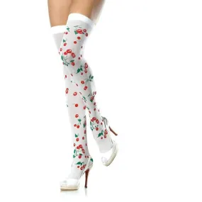Opaque Cherry Print Thigh Highs