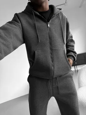 Oversize Basic Zipper Hoodie - Anthracite Melange