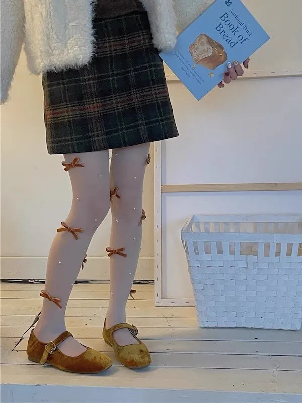 Pearl lolita bow tights