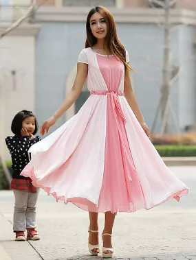 Pink chiffon dress maxi dress prom dress wedding dress (925)