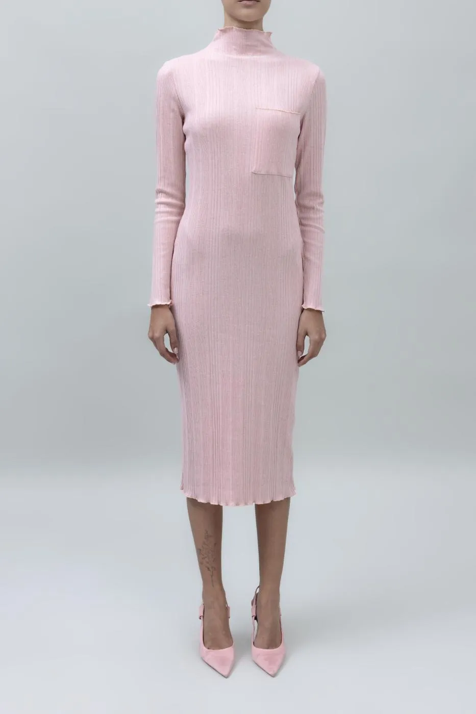 Pink Pocket Detailed Midi Dress