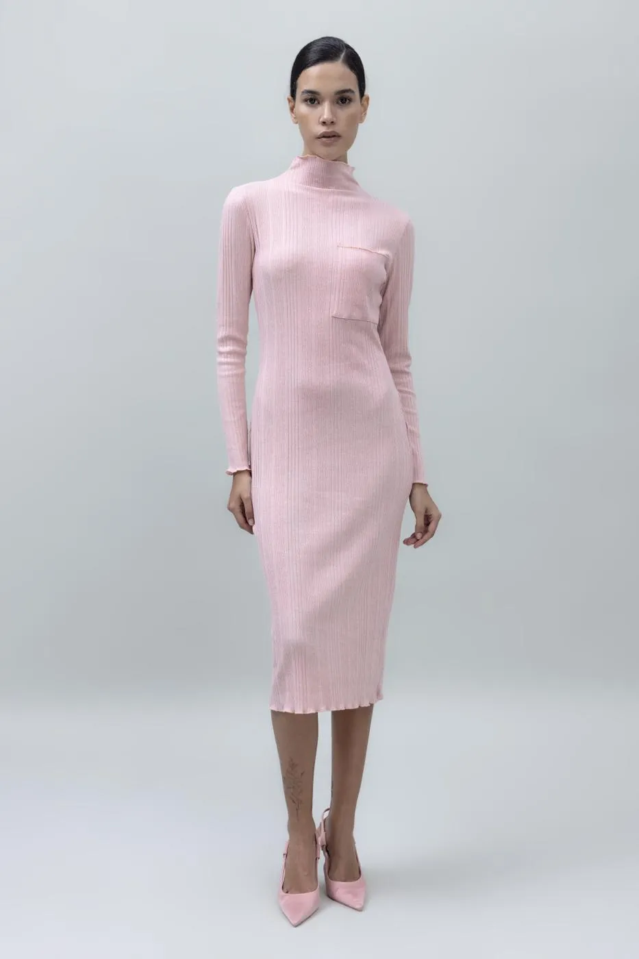 Pink Pocket Detailed Midi Dress