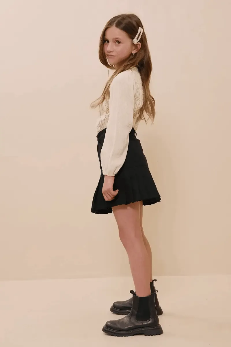 Pleated Hem Denim Skirt