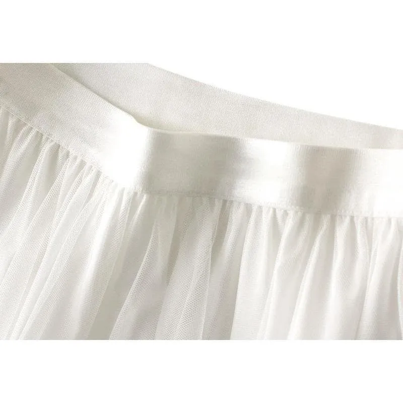 PLEATED TIERED MESH LONG SKIRT