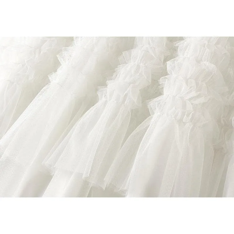 PLEATED TIERED MESH LONG SKIRT