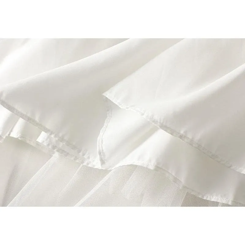 PLEATED TIERED MESH LONG SKIRT