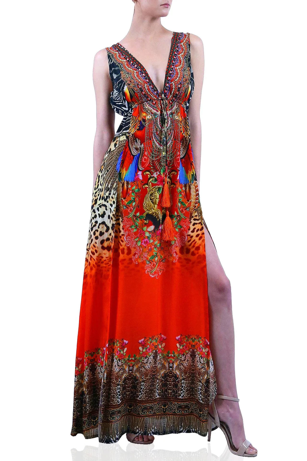Printed Orange Maxi Dress