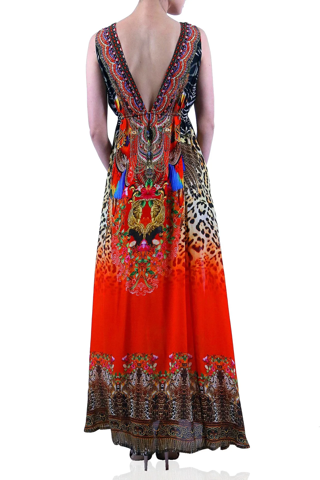 Printed Orange Maxi Dress
