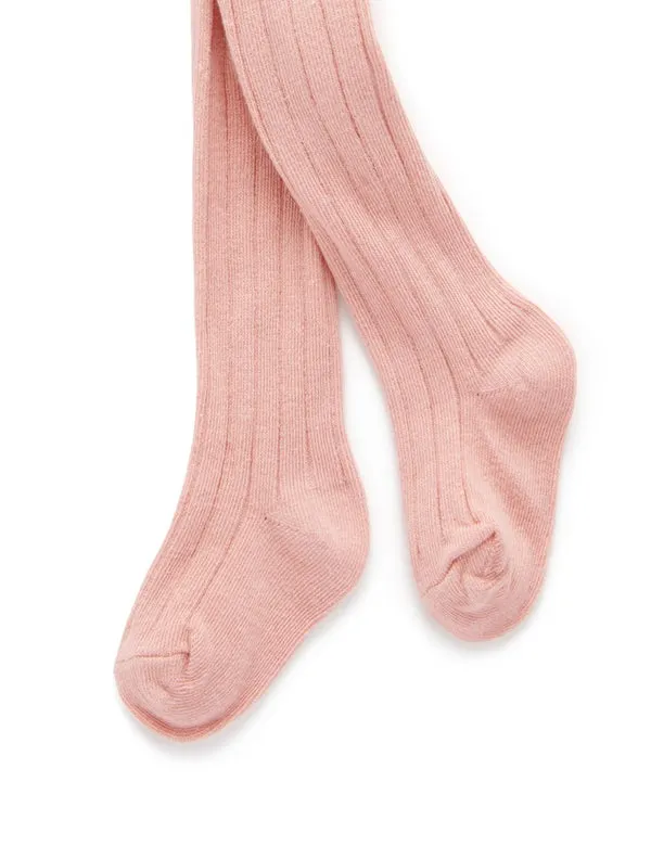 Purebaby Rib Tights - WILD ROSE