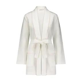 QUILTED SMOKING JACKET /SHORT ROBE White Soft Cotton