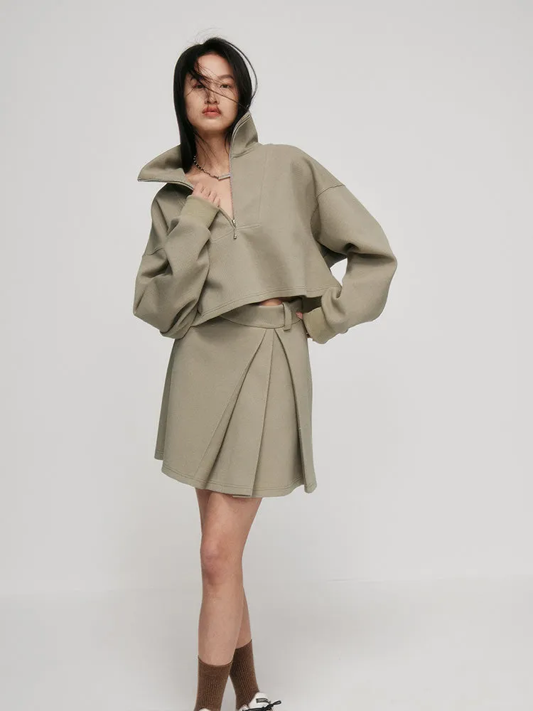 Racer-pleated A-line Skirt