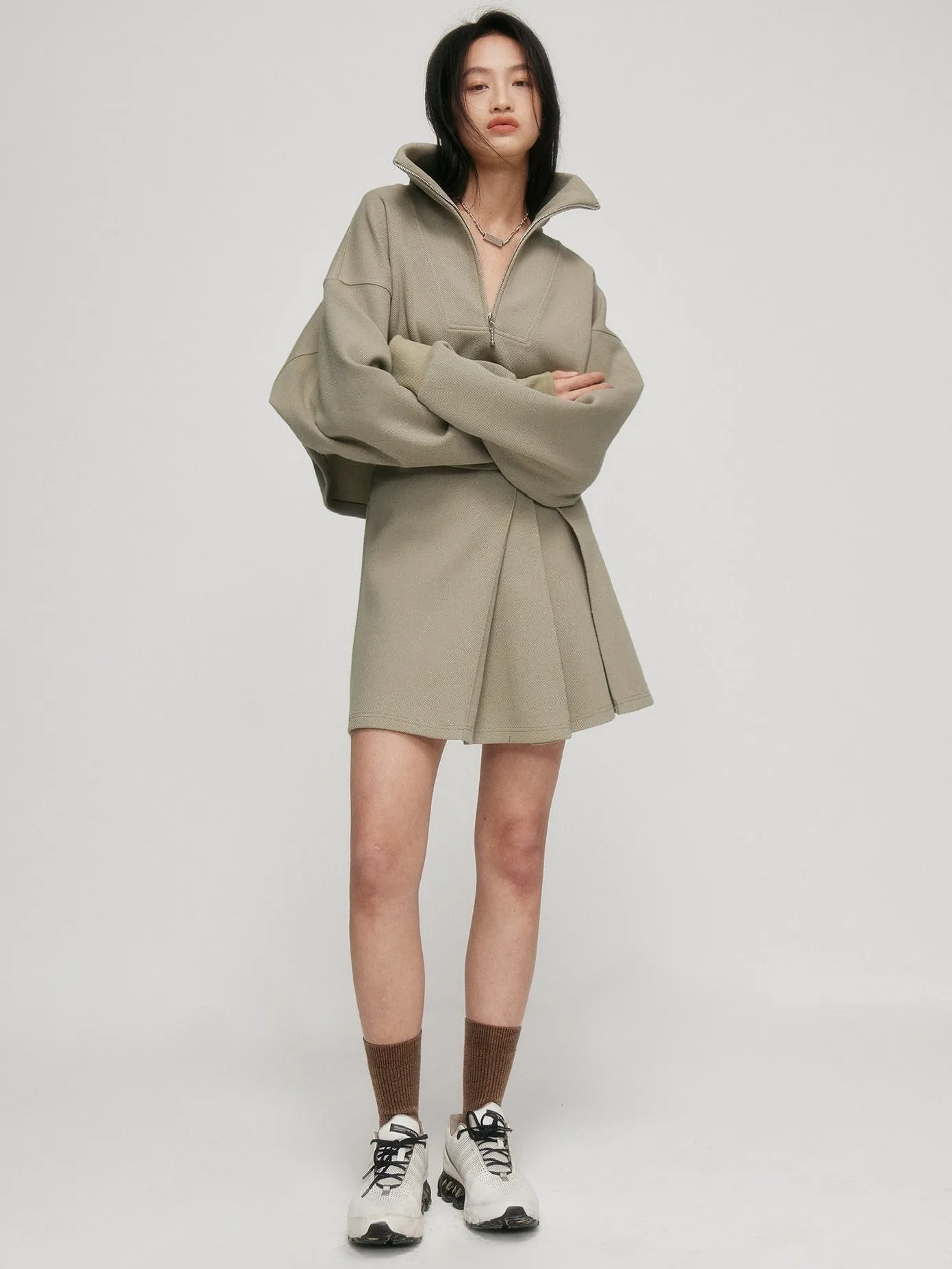 Racer-pleated A-line Skirt