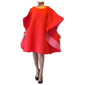 Red Silk Dress With Wings Poncho Dress