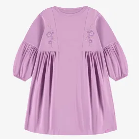 Robe mauve avec fronces en jersey extensible, enfant || Purple dress with gathers in stretch jersey, child