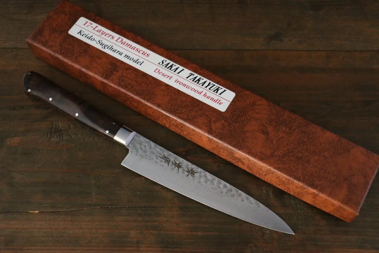 Sakai Takayuki VG10 17 Layer Damascus Petty-Utility 80mm Desert Ironwood Handle