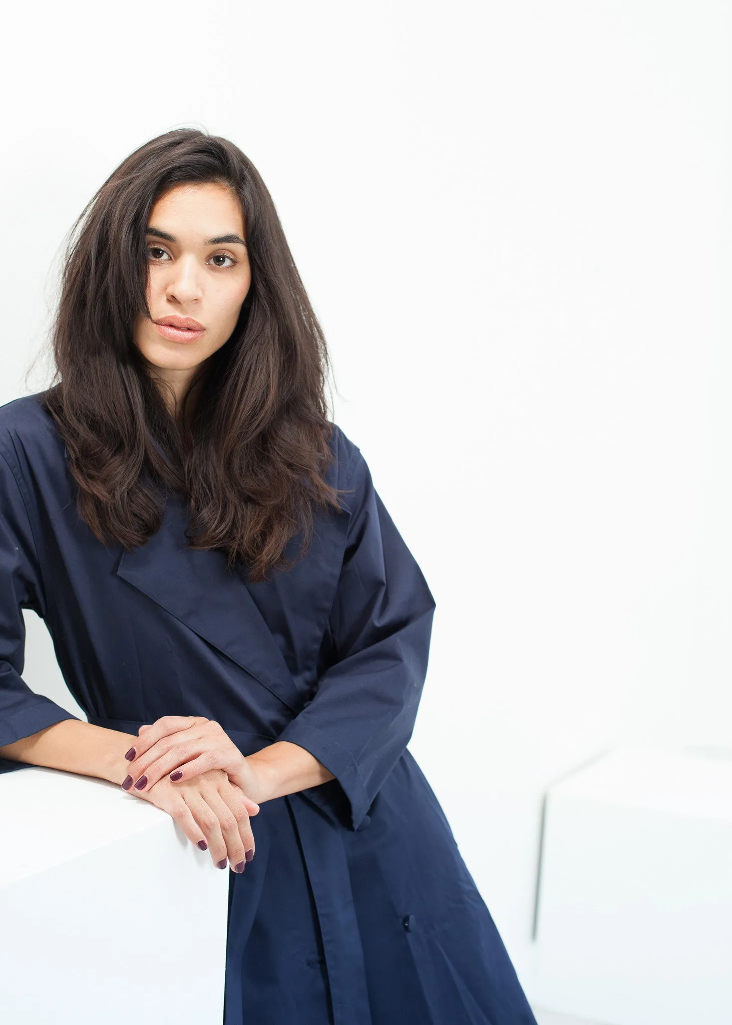 Sateen Trench in Navy - Fashionable Choice