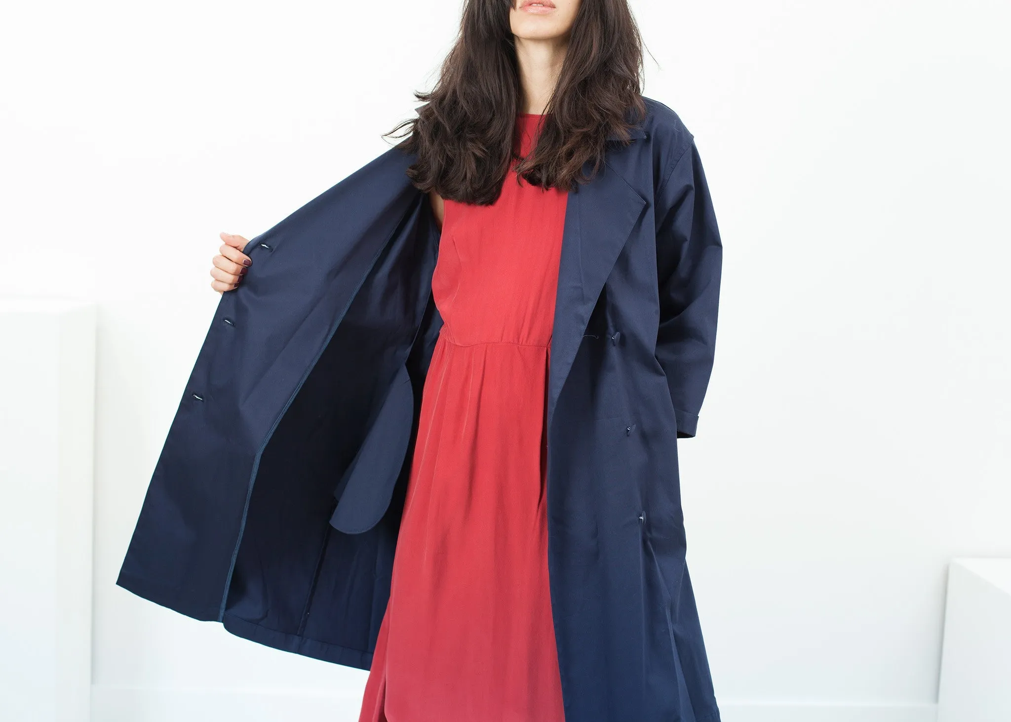 Sateen Trench in Navy - Fashionable Choice