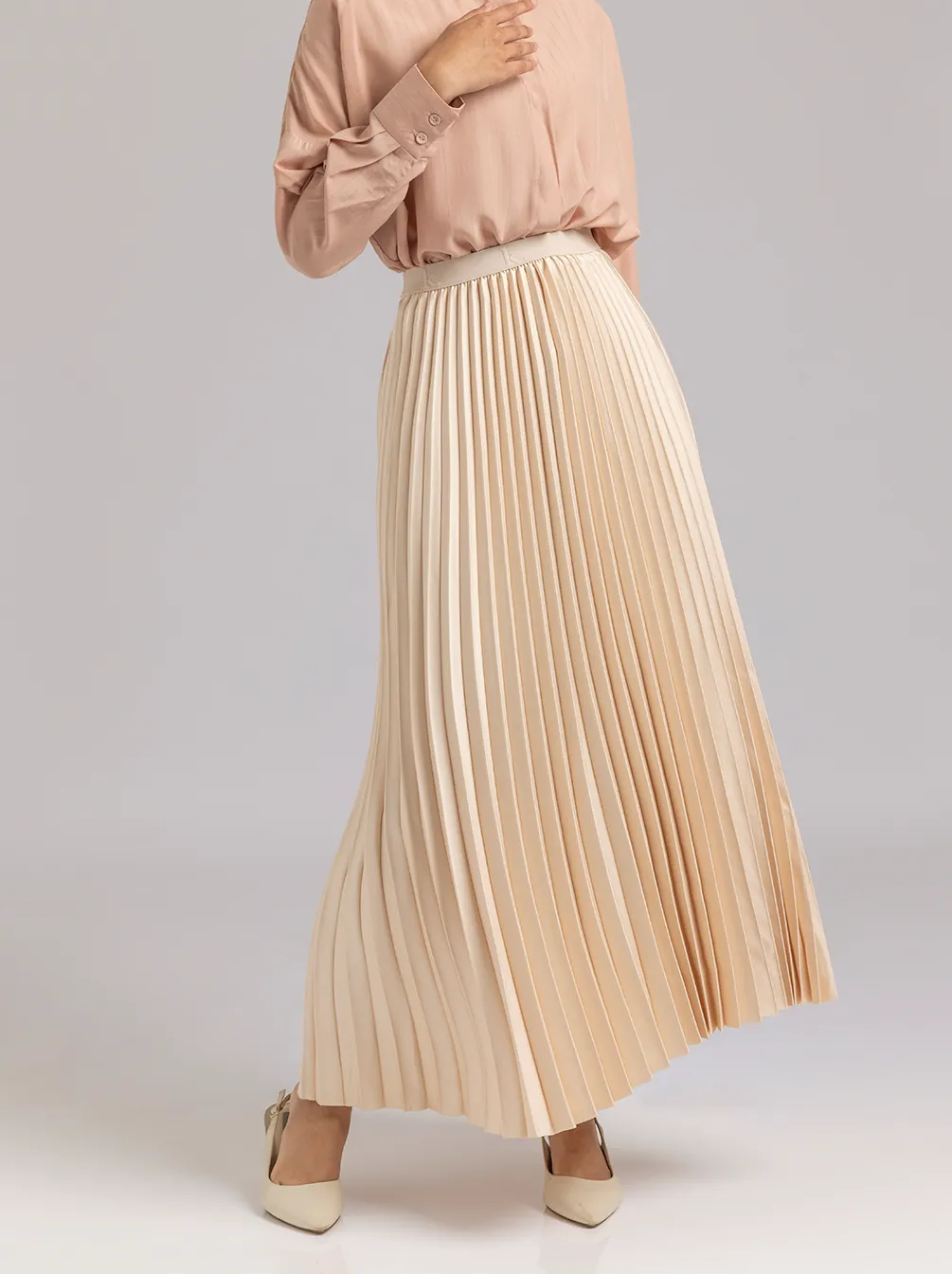 SATIN PLEATED SKIRT PLAIN IVORY