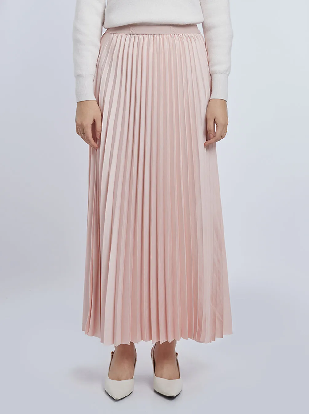 SATIN PLEATED SKIRT PLAIN PINK